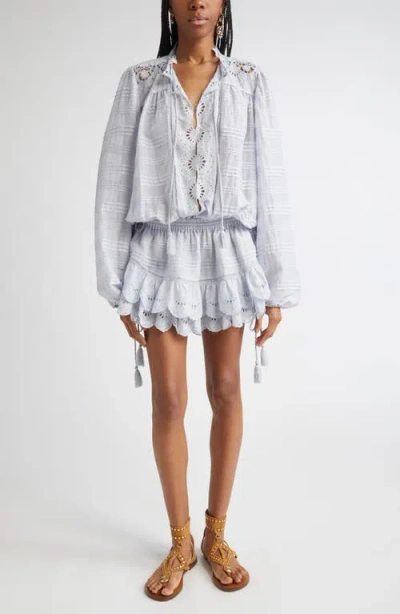 Isabel Marant Étoile Preya Eyelet Detail Long Sleeve Tiered Cotton Minidress In Blue