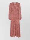 Isabel Marant Étoile Printed Button Detail Drawstring Flounced Lightweight V-neck Dress In Orange