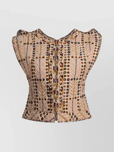 Isabel Marant Étoile Printed Buttoned Fitted Sleeveless Top In Beige