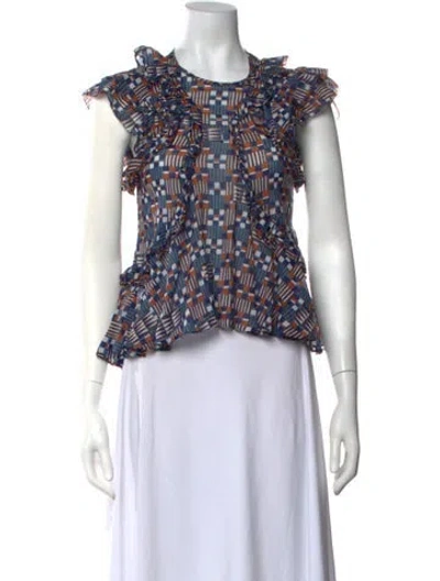 Pre-owned Isabel Marant Étoile Printed Crew Neck Blouse In Blue/brown
