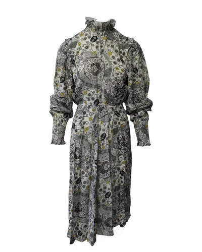Isabel Marant Etoile Printed Ruffle Neck Long Sleeve Midi Dress In Multicolor Viscose