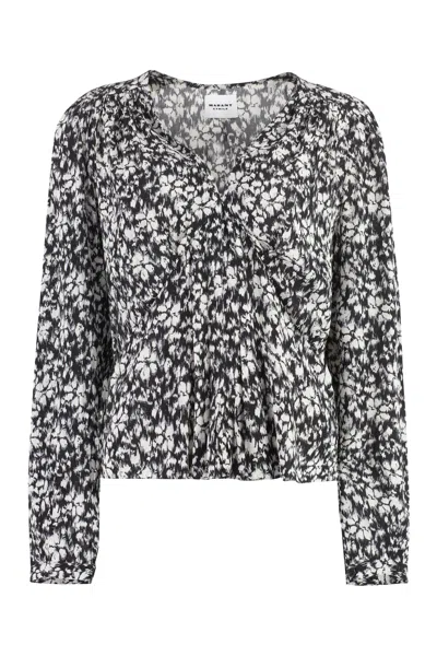 Isabel Marant Étoile Isabel Marant Etoile Printed Viscose Blouse With Decorative Gathering In Black
