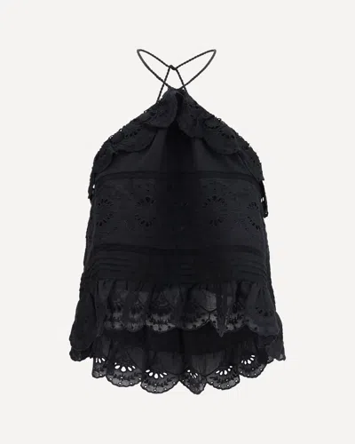 Isabel Marant Étoile Marant Etoile Eyelet Embroidered Halterneck Ruffle Top In Black