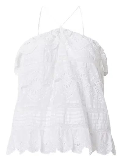 Isabel Marant Étoile Cotton Floral-lace Halterneck Frilled Blouse In White