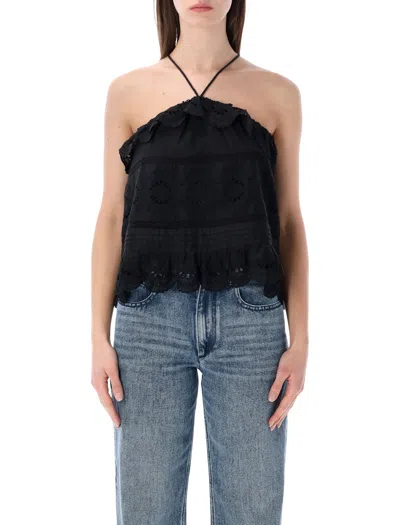 Isabel Marant Étoile Prisha Halterneck Lace Top Open Back In Black