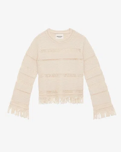 Isabel Marant Étoile Azilis Open Stitch Fringe Cotton Crewneck Sweater In Neutral