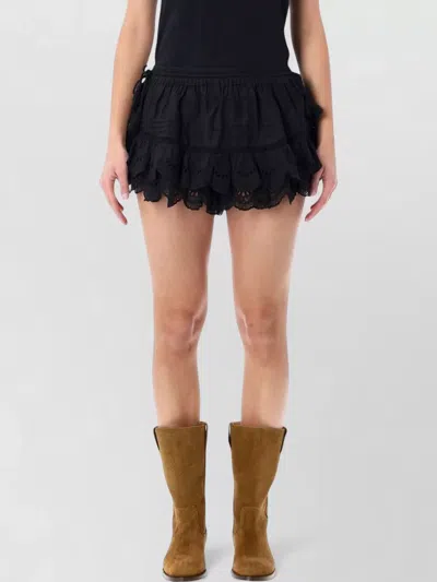 Isabel Marant Étoile Puria Shorts Elastic Waistband Lace Ruffled Hem In Black