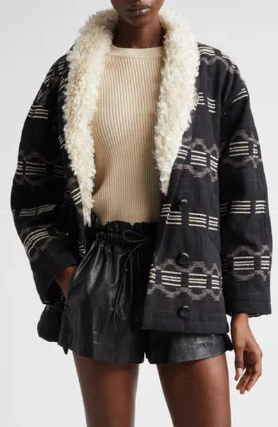 Isabel Marant Étoile Qayla Stripe Coat With Faux Fur Trim In Black