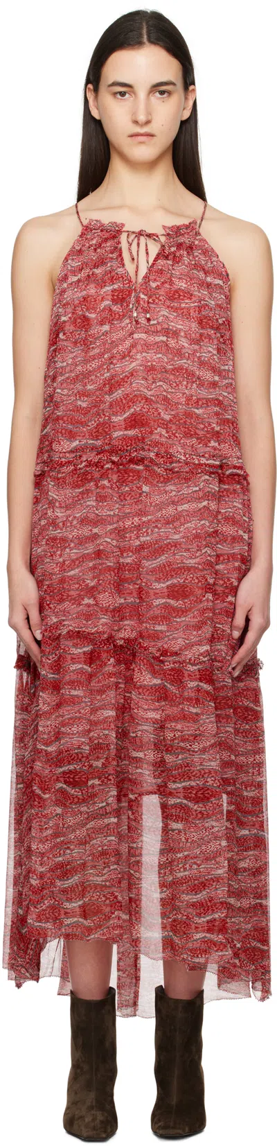 ISABEL MARANT ÉTOILE RED ALITA CHIFFON MAXI DRESS