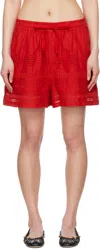 Isabel Marant Étoile Damina Crochet-trimmed Broderie Anglaise Organic Cotton-voile Shorts In Red
