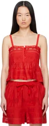 Isabel Marant Étoile Lace-insert Cotton Top In Red