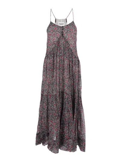 Isabel Marant Étoile Isabel Marant Etoile Relaxed Long Cotton Dress With Multicolor All-over Motif And Ankle-length Cover In Gray