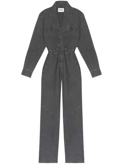 Isabel Marant Étoile Belted Denim Jumpsuit In Black