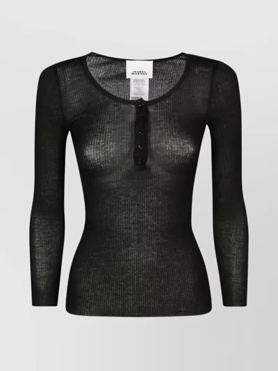 Isabel Marant Étoile Ribbed Sheer T-shirt Button Detailing In Black