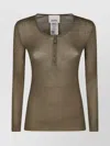 Isabel Marant Étoile Ribbed Texture Round Neck Long Sleeves Top In Green