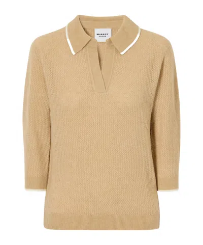 Isabel Marant Étoile Nathalie Ribbed-detail Wool-blend Knitted Polo In Brown