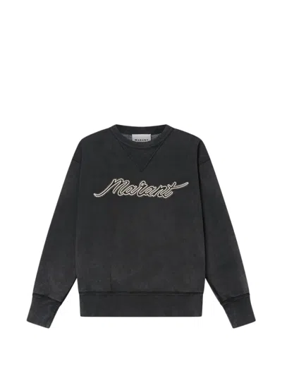 Isabel Marant Étoile Rise Washed Charcoal Grey Embroidered Cotton-blend Sweatshirt In Gray