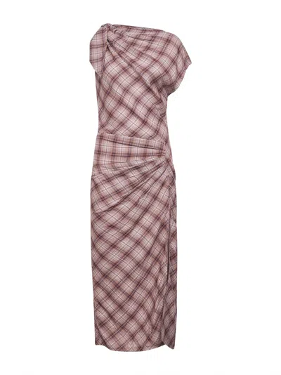 ISABEL MARANT ÉTOILE ROSEWOOD CHECKERED COTTON NAERYS ASYMMETRIC DRESS