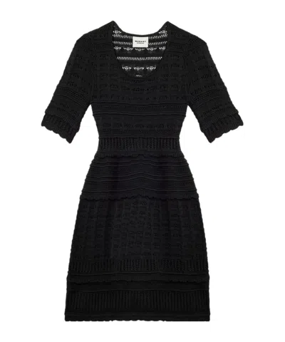 Isabel Marant Étoile Tiered Skirt Crochet Dress With Half Sleeves In Black