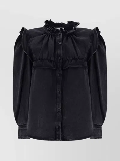 Isabel Marant Étoile Ruffle Detail Denim Shirt In Black