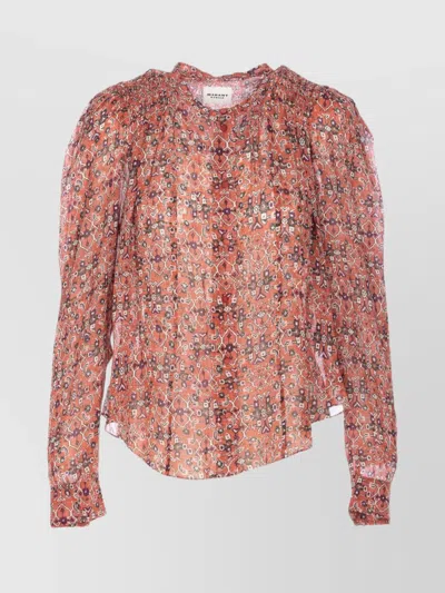 ISABEL MARANT ÉTOILE RUFFLED COLLAR PRINTED LONG SLEEVE TOP