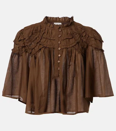 Isabel Marant Étoile Ruffled Cotton-blend Top In Brown