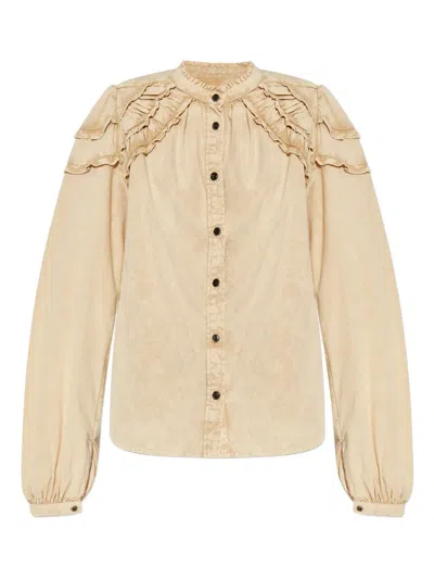 Isabel Marant Étoile Idety Ruffled Cotton-chambray Blouse In Beige