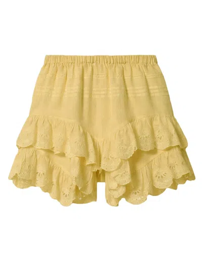 Isabel Marant Étoile Ruffled Eyelet Lace Shorts With Elastic Waistband In Yellow