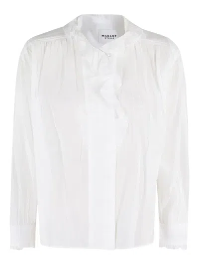 ISABEL MARANT ÉTOILE ISABEL MARANT ÉTOILE RUFFLED FRONT WHITE TOP WITH LONG SLEEVES AND ELEGANT COLLAR