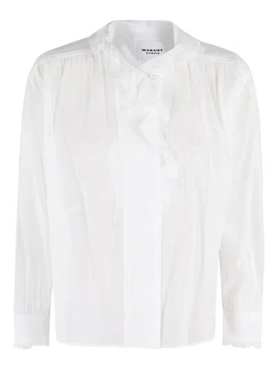 ISABEL MARANT ÉTOILE RUFFLED FRONT WHITE TOP WITH LONG SLEEVES AND ELEGANT COLLAR
