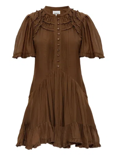Isabel Marant Étoile Ruffled Pleated Cotton Dress In Brown