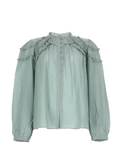 Isabel Marant Étoile Ruffled-detailing Long-sleeved Blouse In Green