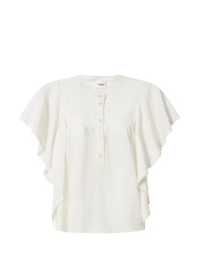 Isabel Marant Étoile Ruffled-sleeve Pom-pom-trim Blouse In White