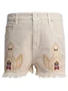 Isabel Marant Étoile Lesia Beige Shorts With Fringed Hem And Embroidered Motif In Denim Woman