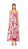 Isabel Marant Étoile Multicolor Sabbage Printed Cotton Midi Dress In 红色 & 淡褐色