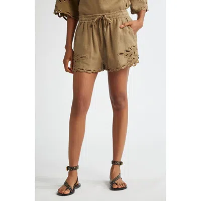 ISABEL MARANT ÉTOILE ISABEL MARANT ÉTOILE SAFA EMBROIDERED COTTON DRAWSTRING SHORTS