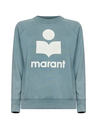 Isabel Marant Étoile Sage Green Cotton Blend Millyny Logo Sweatshirt In Blue