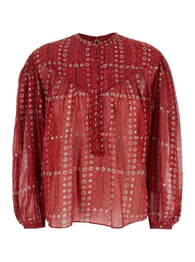 Isabel Marant Étoile 'salika' Red Crewneck Shirt With Puffed Sleeves And All-over Print