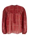 Isabel Marant Étoile 'salika' Red Crewneck Shirt With Puffed Sleeves And All-over Print In Cotton Woman