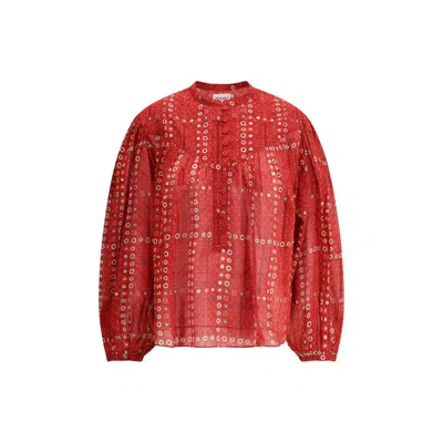 Isabel Marant Étoile 'salika' Red Crewneck Shirt With Puffed Sleeves And All-over Print