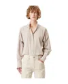 Isabel Marant Étoile Saoli Ruffle-collar Striped Cotton Shirt In Gray