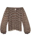 Isabel Marant Étoile Off-the-shoulder Blouse With Voluminous Sleeves And Zigzag Pattern In Brown