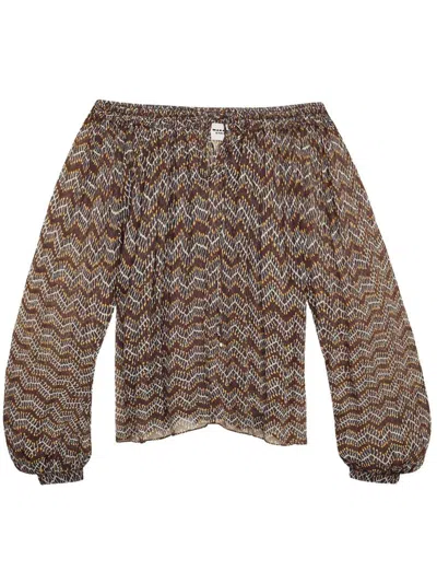 ISABEL MARANT ÉTOILE SEMI-SHEER CONSTRUCTION GEOMETRIC-PATTERN PRINT BLOUSE