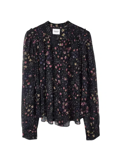 Isabel Marant Étoile Semi-sheer Black Cotton Shirt With Floral Pattern Marant Etoile