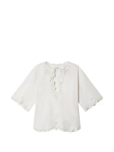 Isabel Marant Étoile Blusa Bianca A Maniche Corte Con Scollo A V E Orlo Smerlato Marant Etoile In White