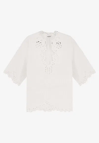 Isabel Marant Étoile Blusa Bianca A Maniche Corte Con Scollo A V E Orlo Smerlato Marant Etoile In White