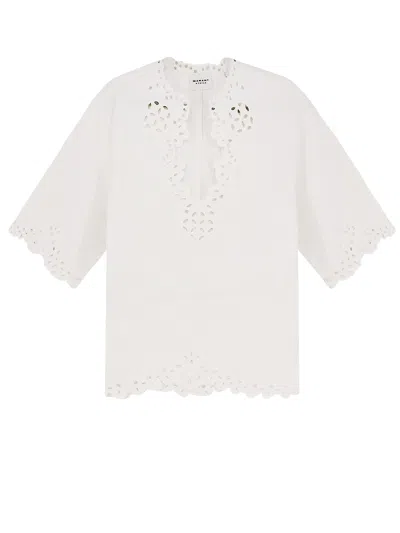 Isabel Marant Étoile Blusa Bianca A Maniche Corte Con Scollo A V E Orlo Smerlato Marant Etoile In White