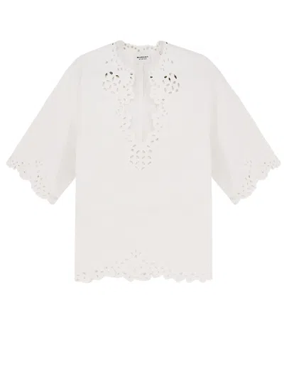 Isabel Marant Étoile Blusa Bianca A Maniche Corte Con Scollo A V E Orlo Smerlato Marant Etoile In White