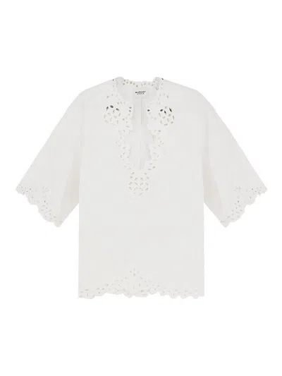 Isabel Marant Etoile Women 'shana' White Kaftan With Cut-out Details And Scallop Hem In Cotton Woman