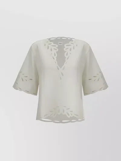 Isabel Marant Étoile Shana Scalloped Edge V-neck Top In White